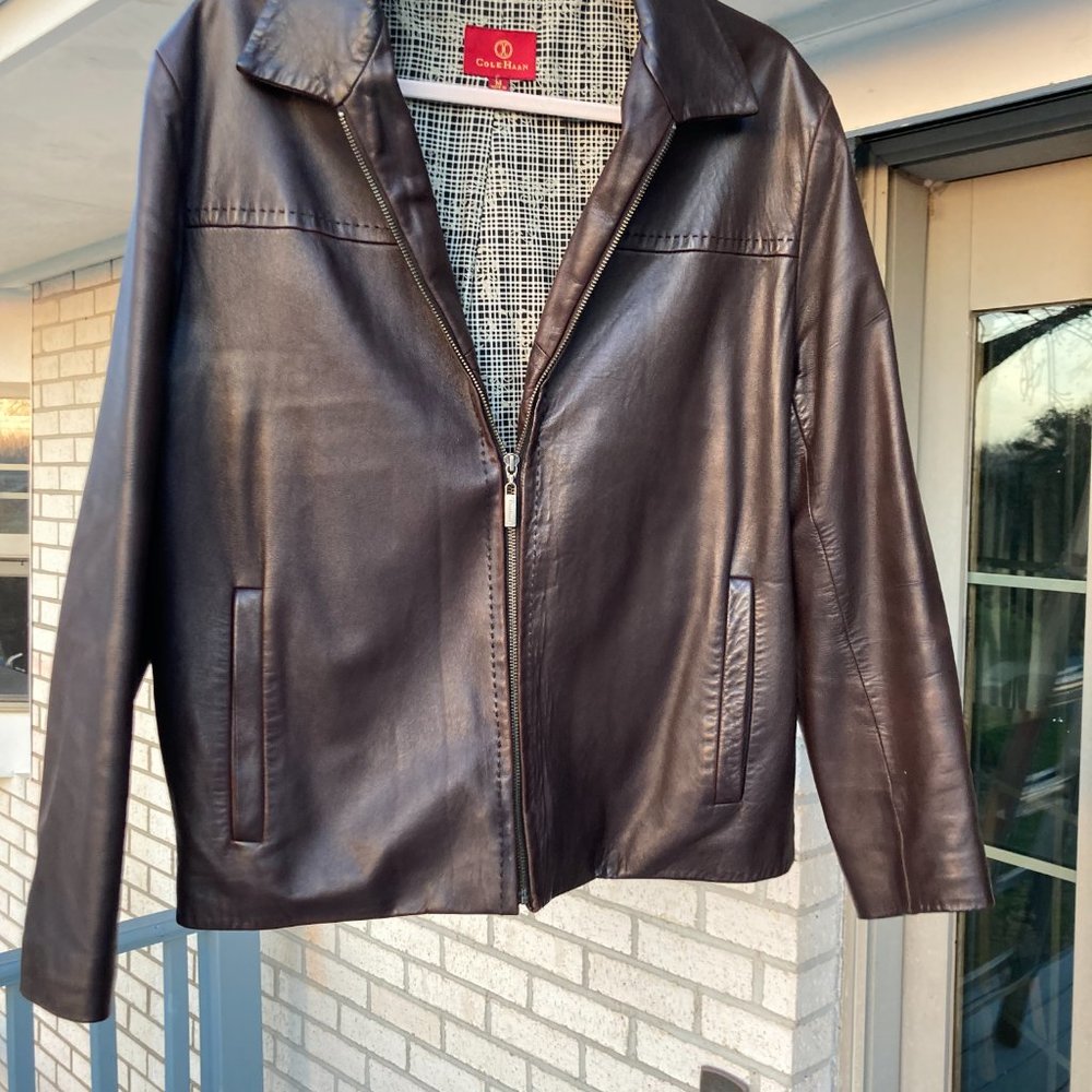 NWOT Women’s Cole Haan leather jacket M. Chocolate Brown.